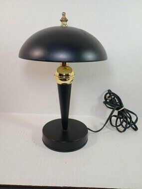 13” Vintage Atomic Flying Saucer Table Touch Lamp UFO Mushroom Black Metal  MCM